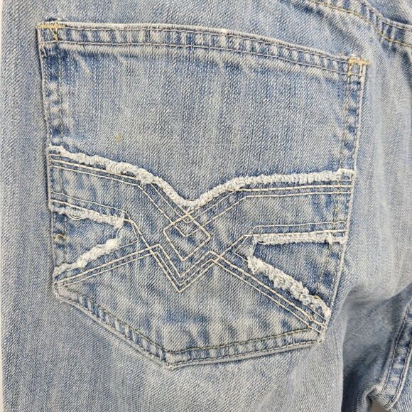 Mens Flypaper Jeans 34x34 Light Stone Wash Wide Straight Leg Thrashed Hem - Picture 4 of 10